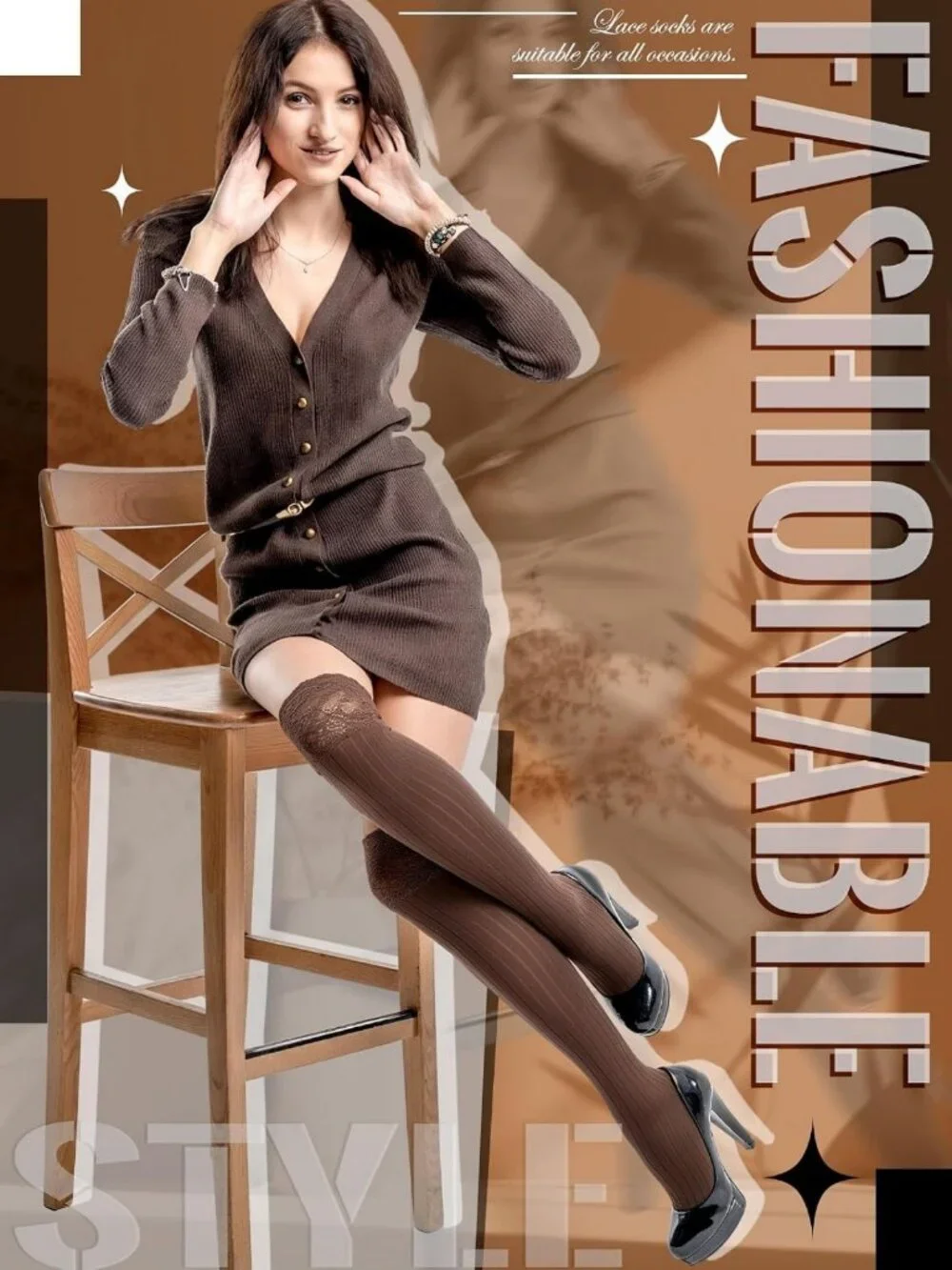 Knee High Lace Socks - 4 Pairs Women's Kawaii Long Stockings for Boots & Fashion